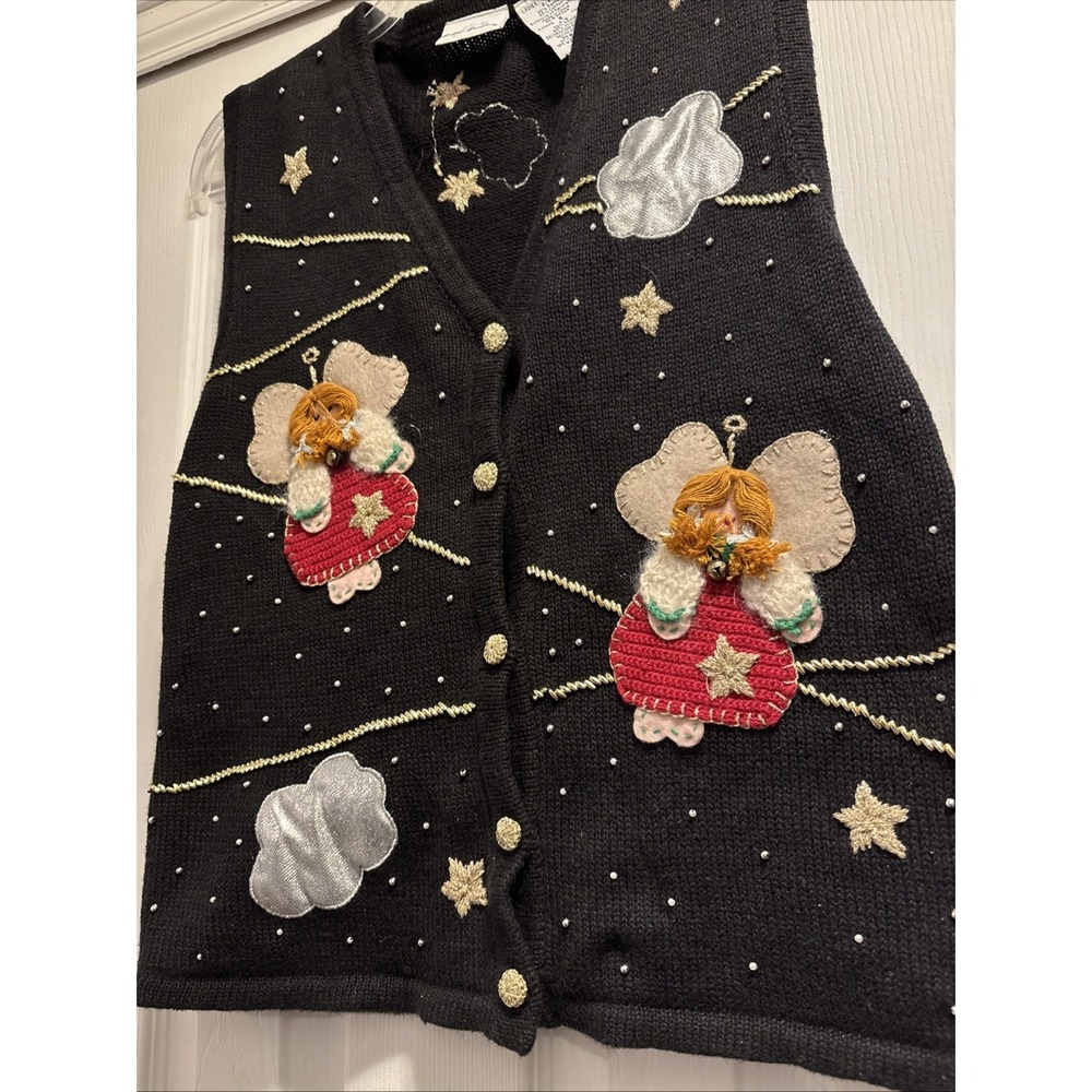 Vtg Bobbie Brooks Women's S Angel Star Ugly Festive Christmas Sweater Vest 3D - Picture 6 of 8